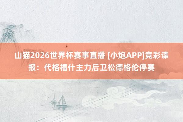 山猫2026世界杯赛事直播 [小炮APP]竞彩谍报：代格福什主力后卫松德格伦停赛