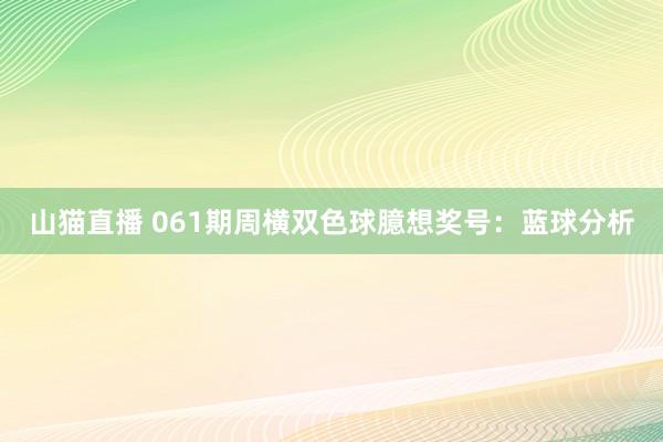 山猫直播 061期周横双色球臆想奖号:蓝球分析