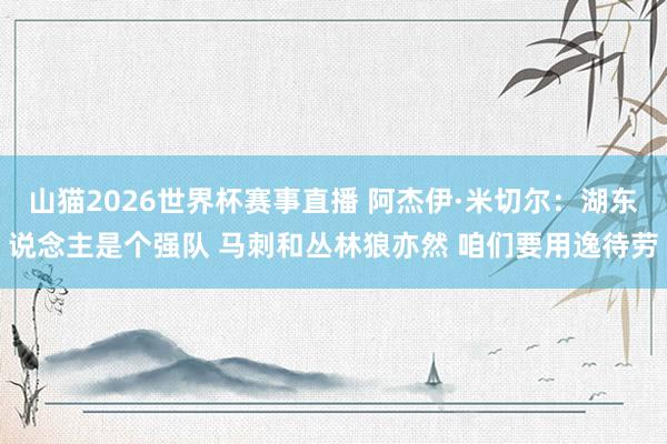 山猫2026世界杯赛事直播 阿杰伊·米切尔:湖东说念主是个强队 马刺和丛林狼亦然 咱们要用逸待劳