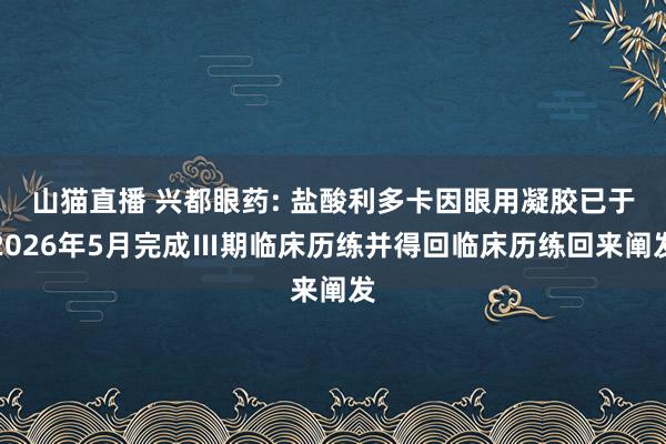 山猫直播 兴都眼药: 盐酸利多卡因眼用凝胶已于2026年5月完成Ⅲ期临床历练并得回临床历练回来阐发