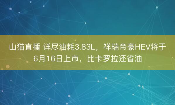 山猫直播 详尽油耗3.83L,祥瑞帝豪HEV将于6月16日上市,比卡罗拉还省油