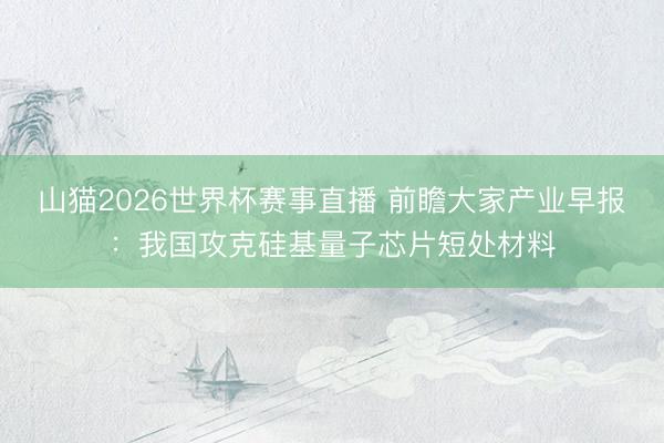山猫2026世界杯赛事直播 前瞻大家产业早报:我国攻克硅基量子芯片短处材料